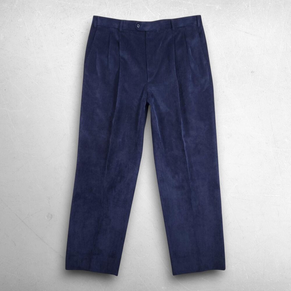 Linea Naturale Corduroy Dress Pants Mens 40 Blue Pleated Lined Zip Fly Office